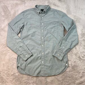 J. Crew Casual Button Down Shirt Mens Size Medium Tall Grey Green 100% Cotton